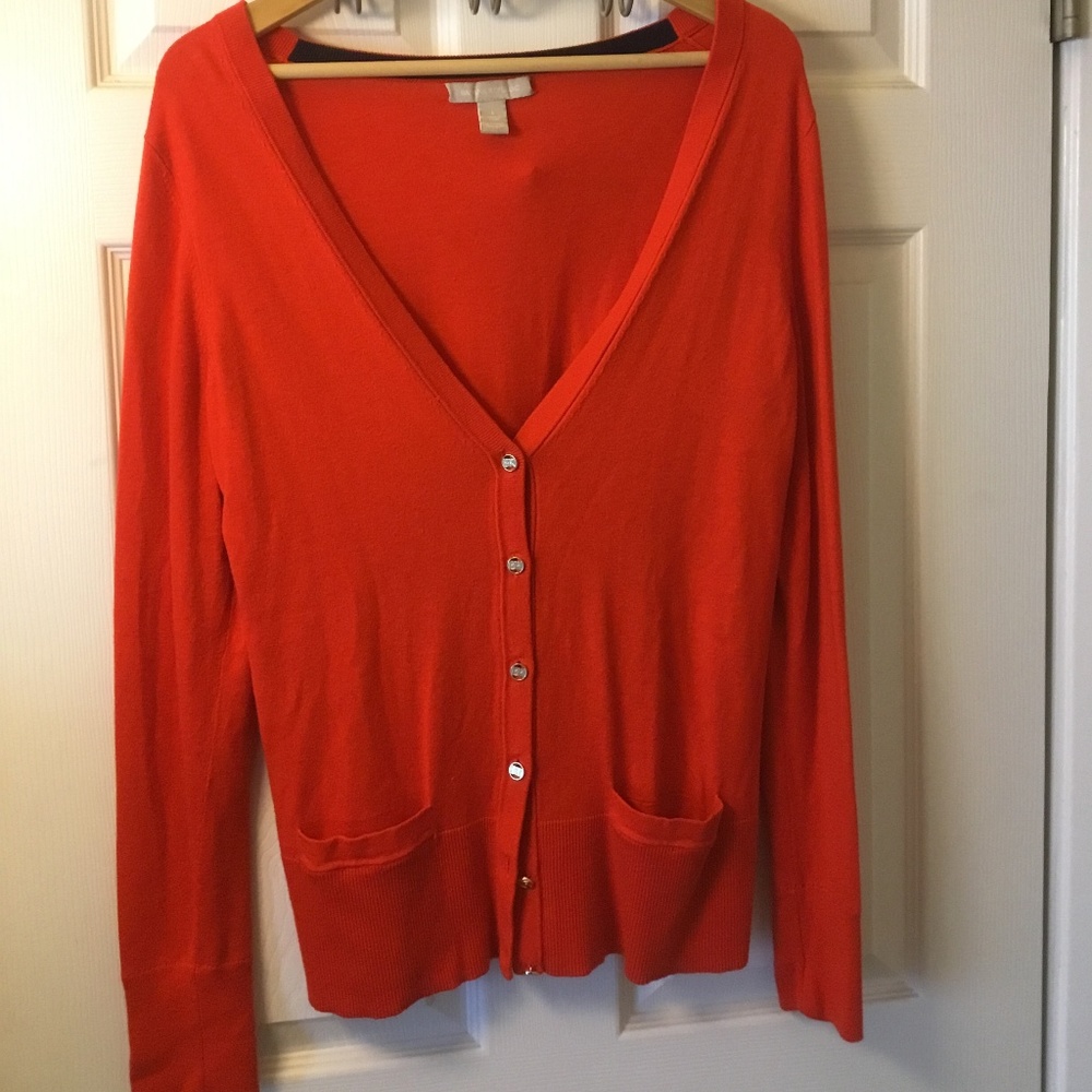BANANA REPUBLIC Red V-Neck Cardigan Gold Buttons
